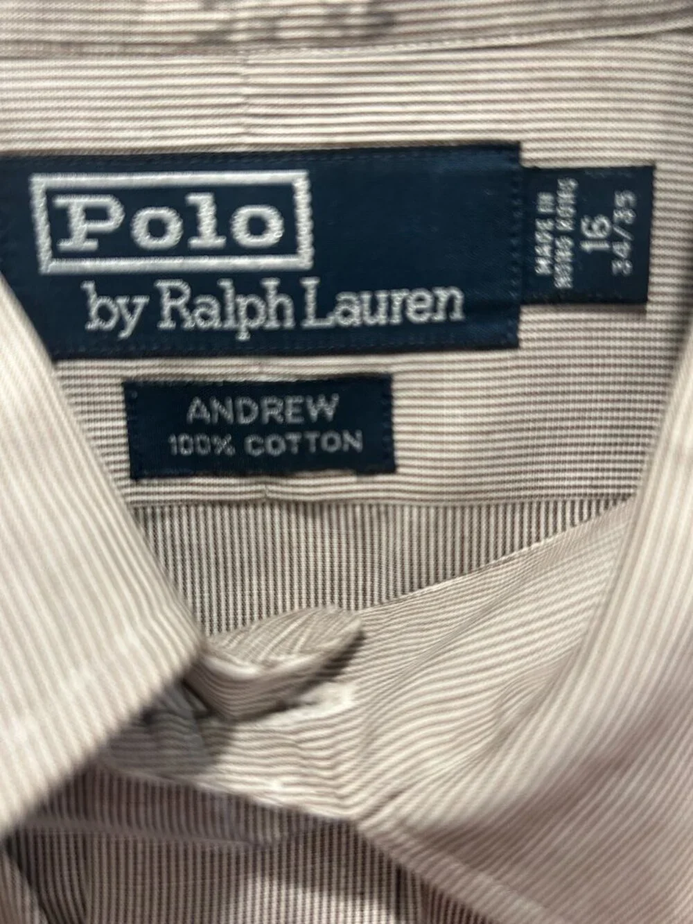 Polo Ralph Lauren Andrew Striped Dress Shirt - Size 16 34/35 Tan Beige Size L